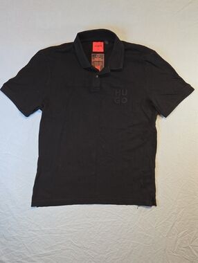 Hugo Boss Black 1/4 Button Down Embossed Spellout Logo Polo Shirt